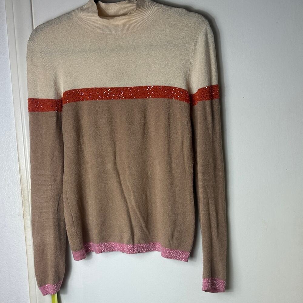 Allen B. By Allen Schwartz Cream and Brown Turtleneck Sweater